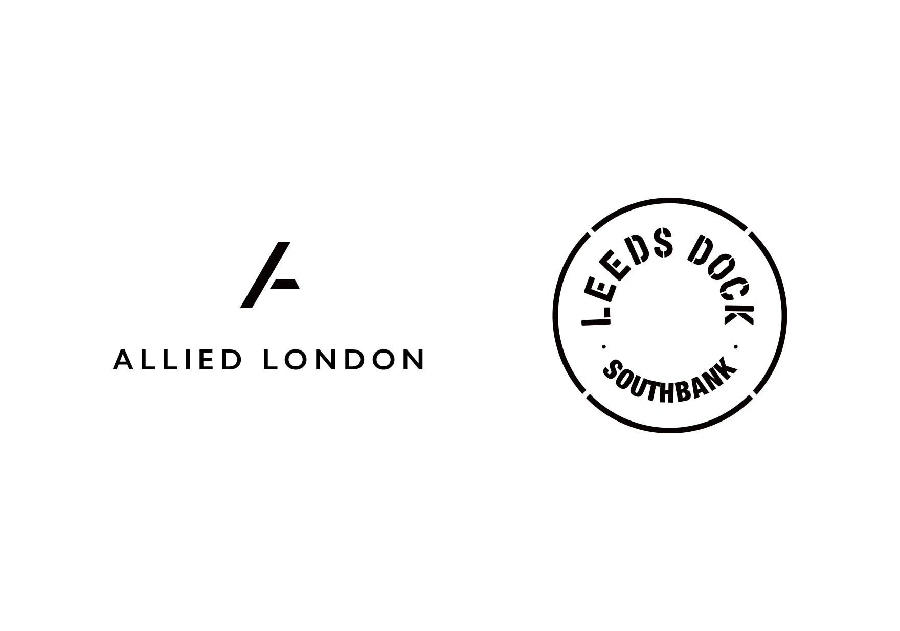 Black and white logo designs for Allied London and Leeds Dock Southbank property brands.